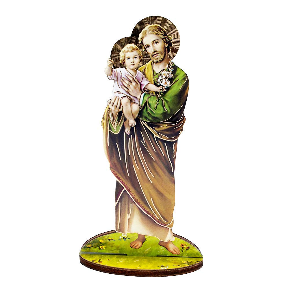 VILLAGE GIFT IMPORTERS 6" Holy Figure Wooden Statues | Wooden Saint Figurine with Bio and Prayer | Perfect for First Communion and Confirmation | Over 15 Figures | Christian Home Goods (Saint Joseph)