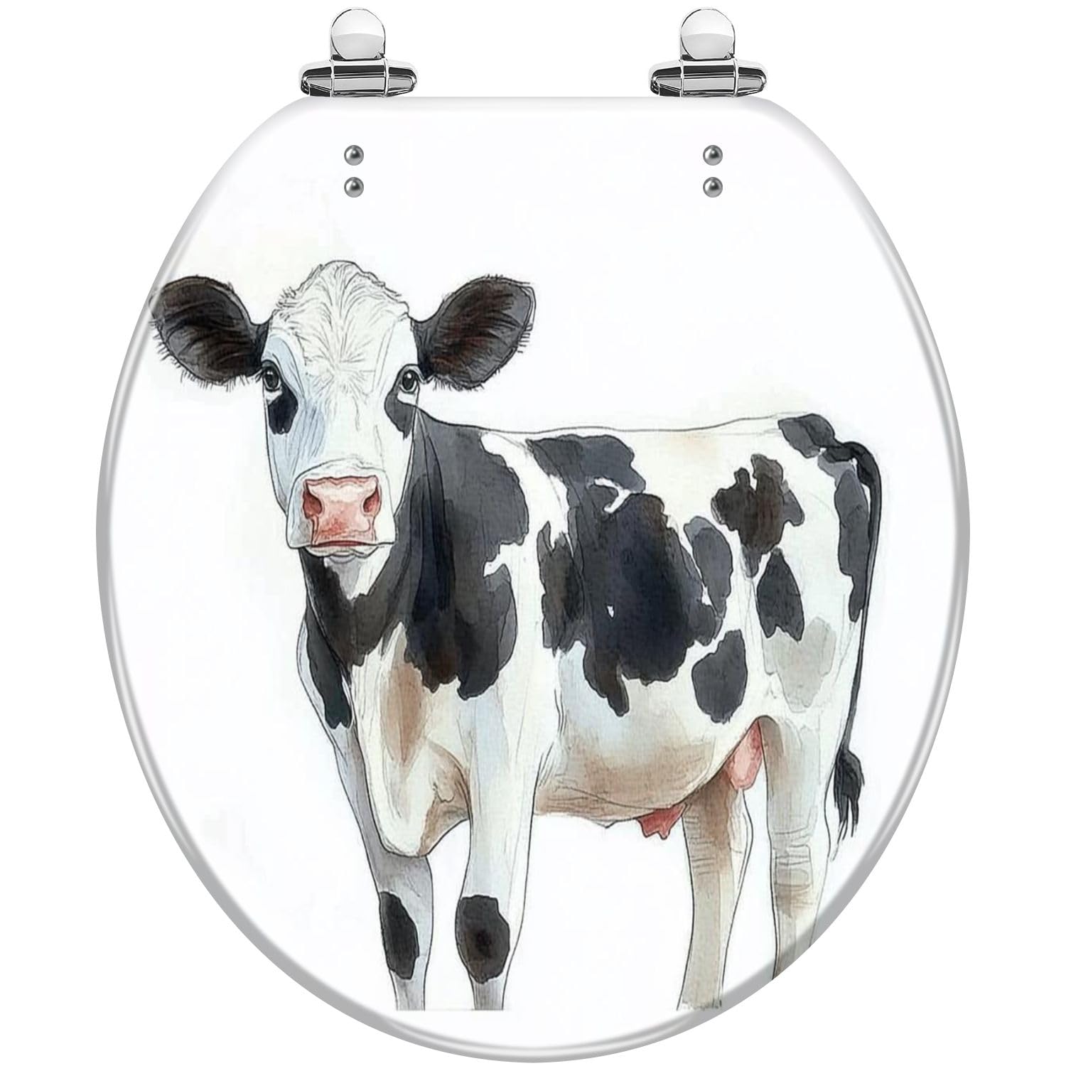 Round Toilet Seat Spotted calf cow watercolor hand drawing white Resin Toilet Seat Slow Quiet Close with Quick-Release Hinges Toilet Seat with Cover Easy to Clean Install