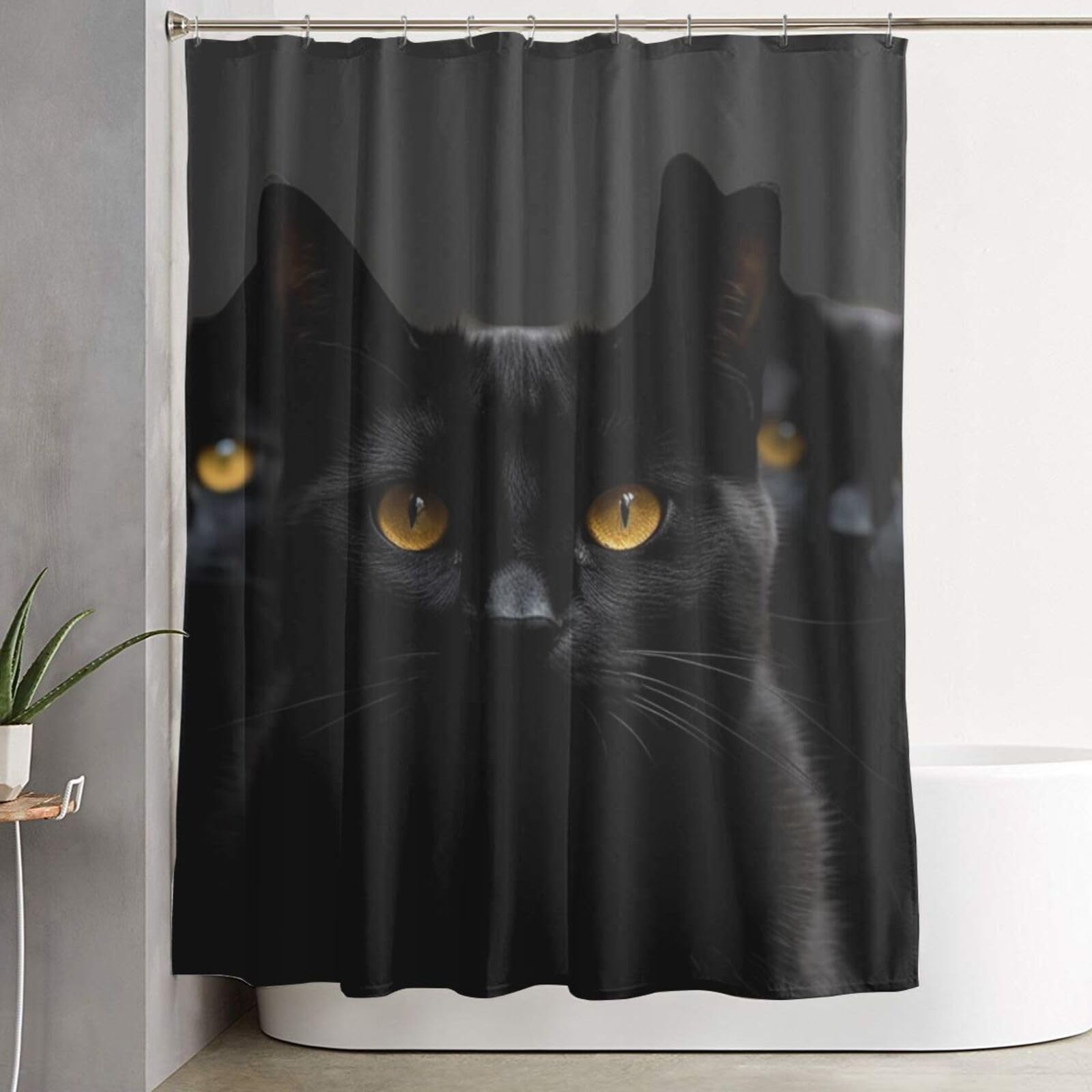 Rideau de douche décoratif motif yeux de chats noirs pour salle de bain cocooning