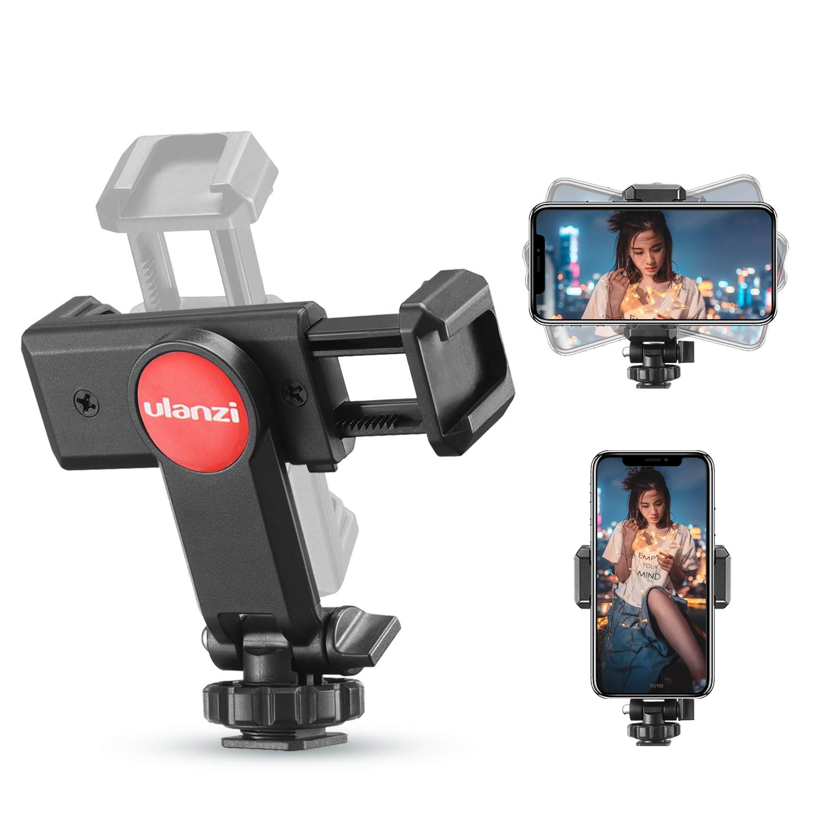 ULANZI Universal Phone Tripod Mount with Cold Shoe Mount, Rotates and Adjustable Clamp Holder Smartphone Clip Adapter for iPhone 11 Pro Max X XR Xs Max 8 7 Plus Samsung Galaxy s10 s9 Note10 Google
