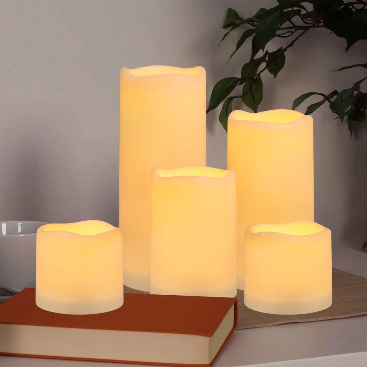 Flameless Battery Operated Outdoor Waterproof Set of 12(D: 3" x H: 3" 4" 5" 6") Pillar LED Candles with 10-Key Remote and Cycling 24 Hours Timer - Image 5