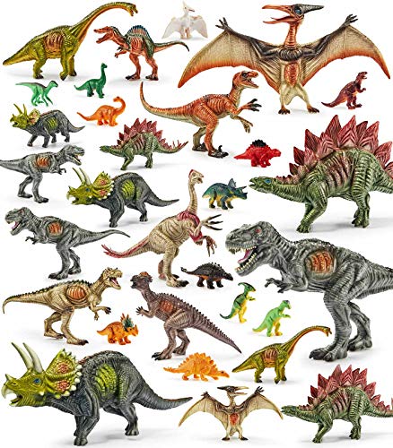 Geyiie Dinosaur Figures Toys，9" to2.3 Realistic Dinosaur Toys Set Pack of 30 Animal Dinosaur Birthday Party Favors T-Rex, Triceratops, Velociraptor for Boys and Girls Dino Fans