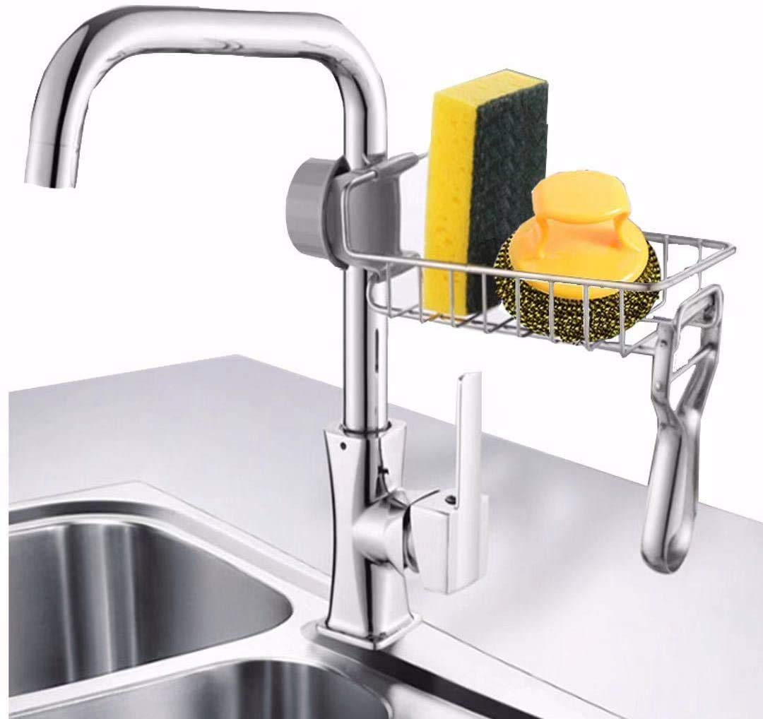 RAVIRANDAL Stainless Steel Adjusting Multifunctional Over Kitchen Sink Caddy Clamp Faucet Sponge Scrubber Holder Storage Hanging Shelf Draining Bathroom Tap Shampoo Soap Organizer Rack (B09MQSZ8BL) Amazon Price History, Amazon Price Tracker