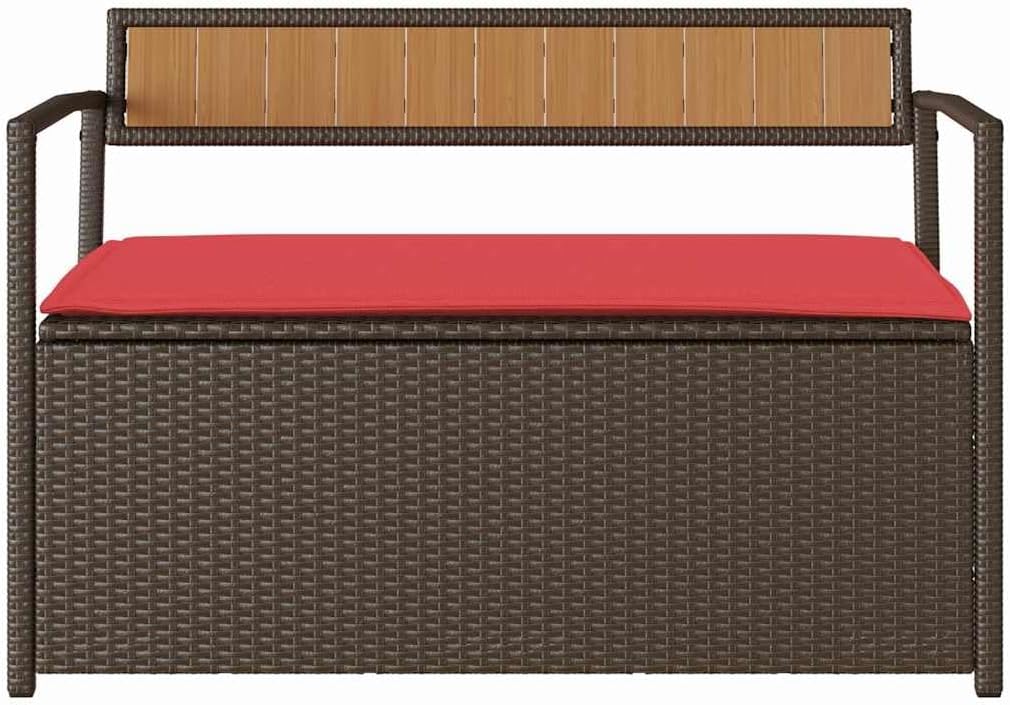 Patio Storage Bench with Cushion Brown Poly Rattan, Durable PE Rattan Outdoor Furniture with Waterproof Storage Bag and Gas Spring Lid, Comfortable Seating for Garden,