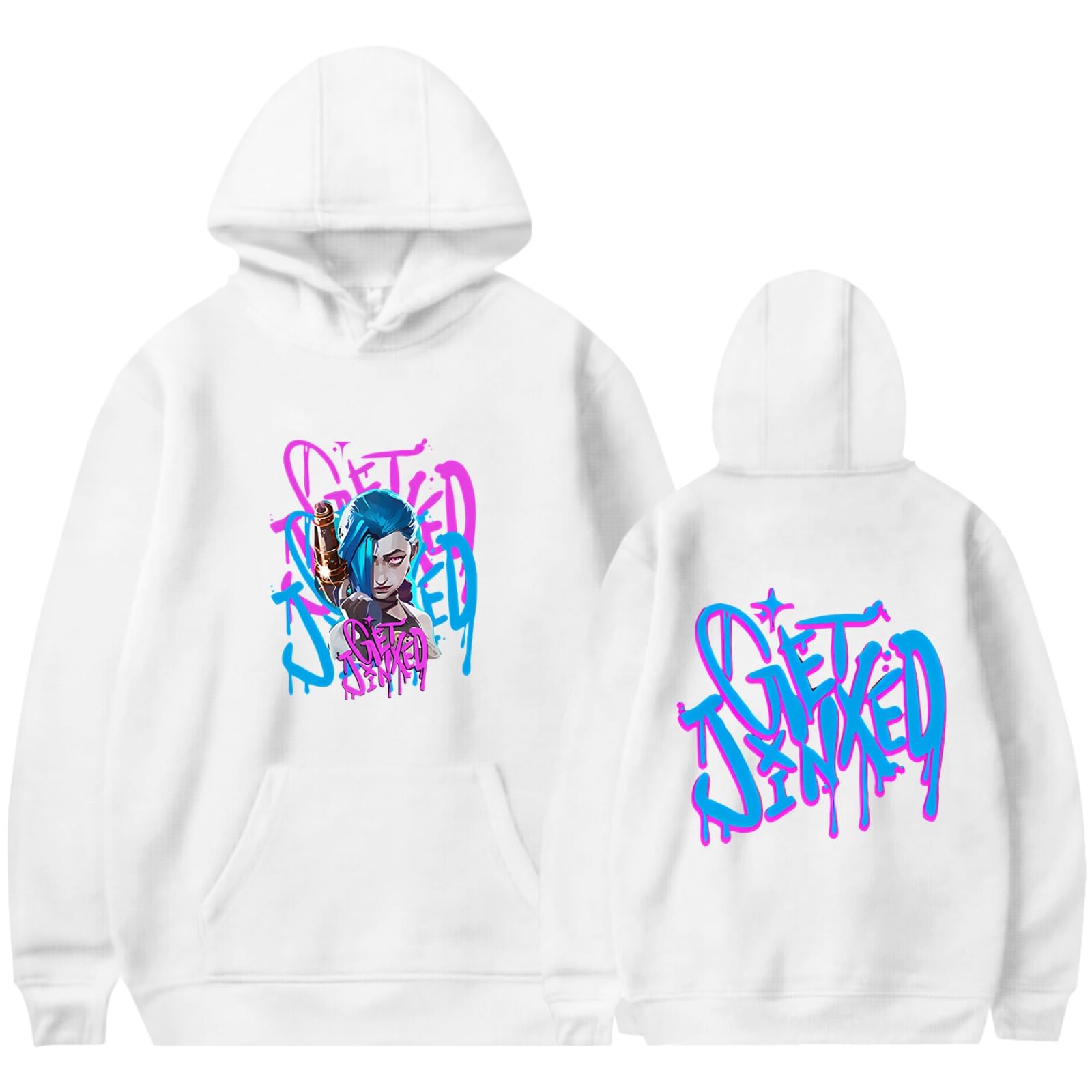 Cutte Unisex White Arcane Jinx Geometric Hoodie, Official Graphic Novel Design, Premium Cotton Blend, Urban Streetwear Essential (,L)