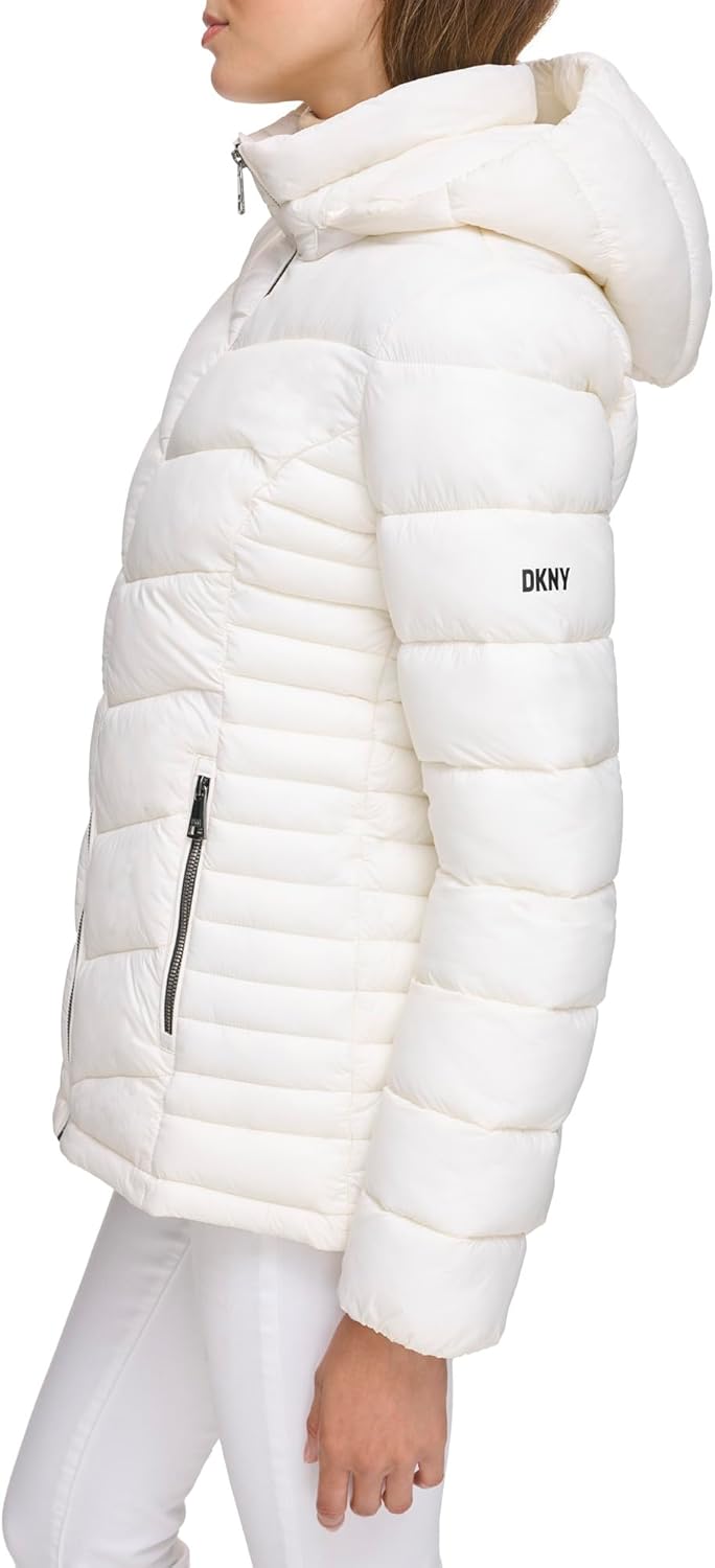 DKNY Womens Hooded Light-weight Puffer - Image 3