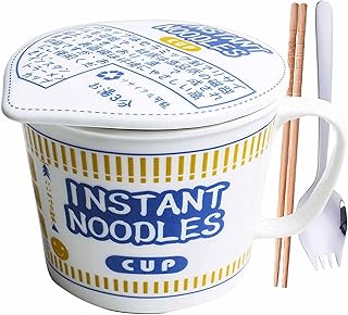 UIGJIOG Tasse de Nouilles Instantanées Japonaises en Céramique, Tasse de Nouilles Instantanées de 1000 ML avec Couvercle, pour Nouilles Instantanées, Ramen, Soupe de Nouilles, pour Les Micro-Ondes,F