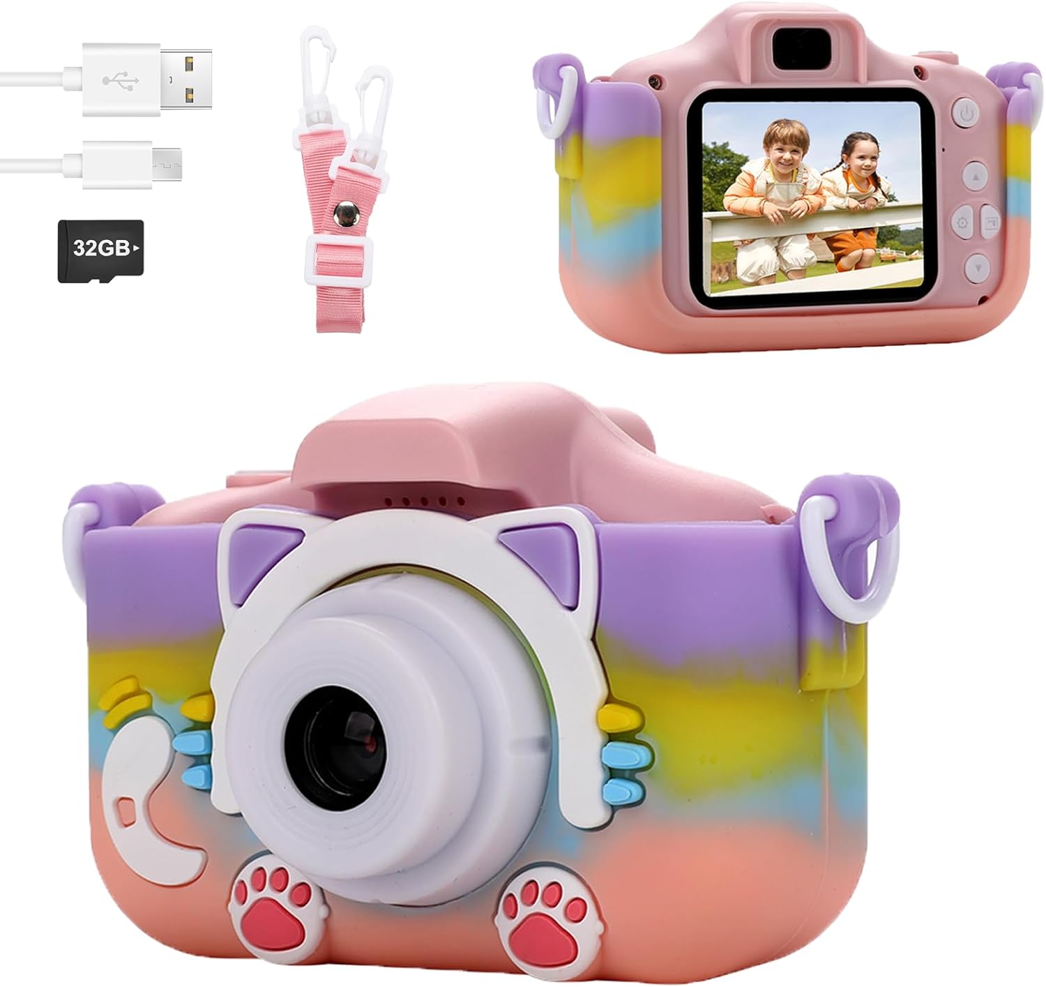 Kids Digital Camera for Girls Boys Age 3-8, 1080P Toddler Video Camera for Kids with Cartoon Soft Silicone Case, Toddler Girls Toys Age 6-12, Christmas Birthday Gift for Kid