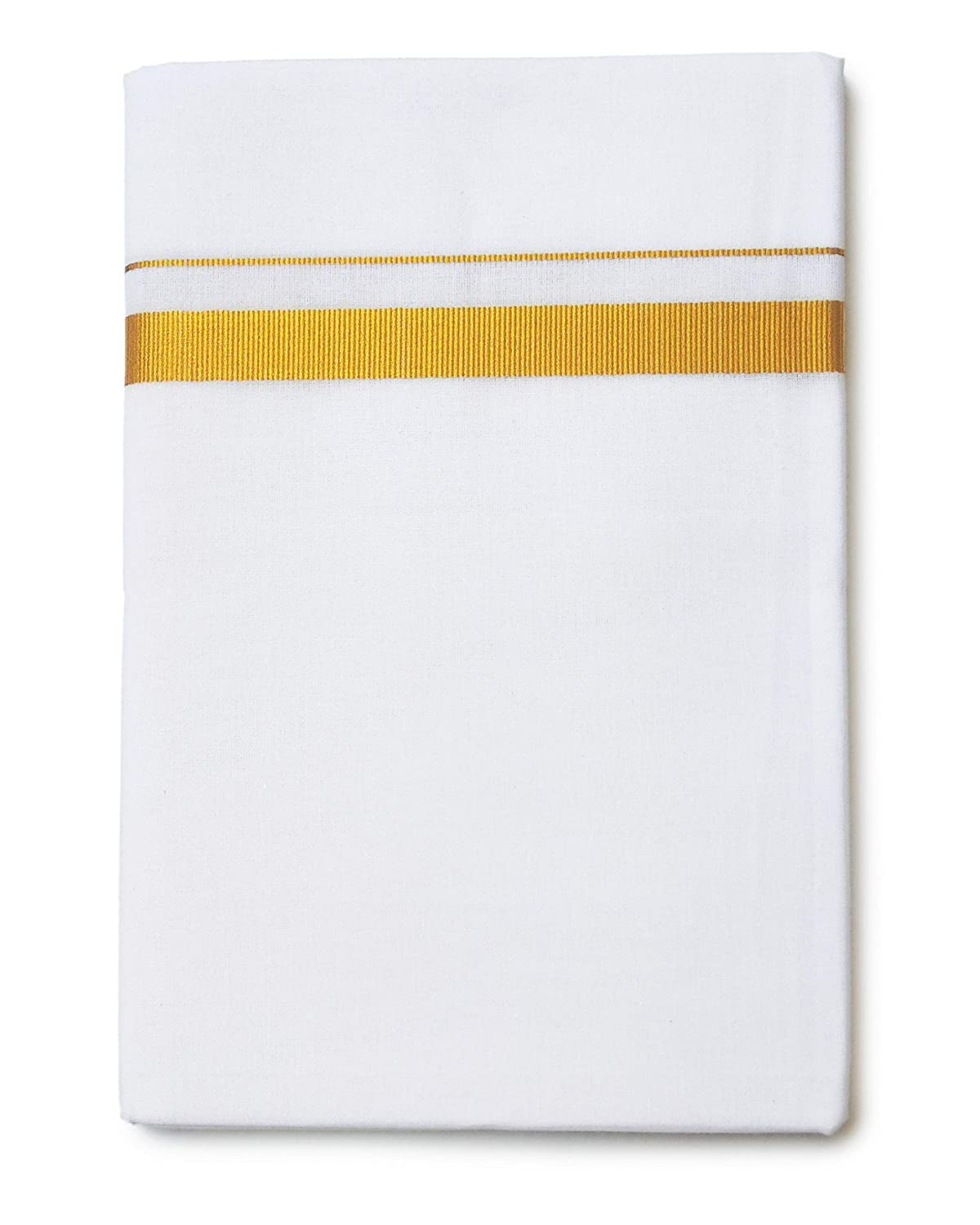 Stylesindia Coton Avec Bordure Zari Dorée Double Couche Avec Angavastram Pour Homme/blanc Uni Avec Bordure Zari Dorée/Dhoti 8 X 4, Crème, Taille Unique