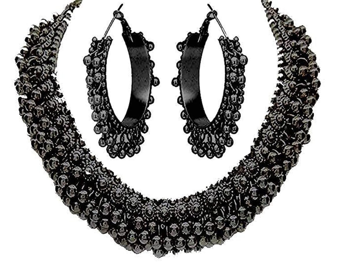 COSMOS SYSTEMS Black Oxidised Necklace Earrings Set for Girls & Women Traditional Jewelry Necklace Earring Set (B08SMNQWN8) Amazon Price History, Amazon Price Tracker
