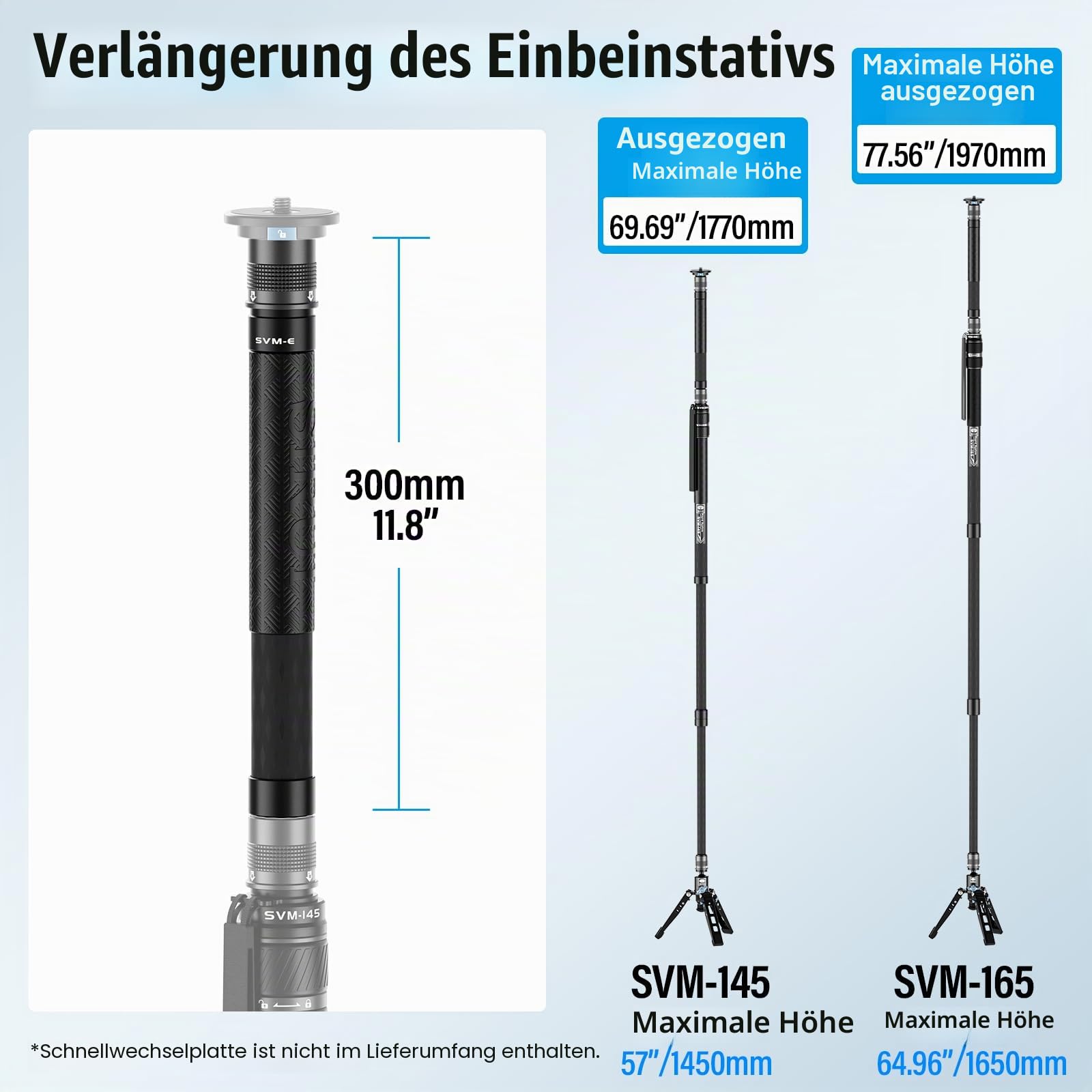 SIRUI SVM-E Kohlefaser-Verlängerungsstange für Kamera-Einbeinstativ der P-Serie und SVM-Serie, 32 cm (12,6 Zoll), 0ne-Abschnitt, Schnellwechsel-Verlängerungsrohr
