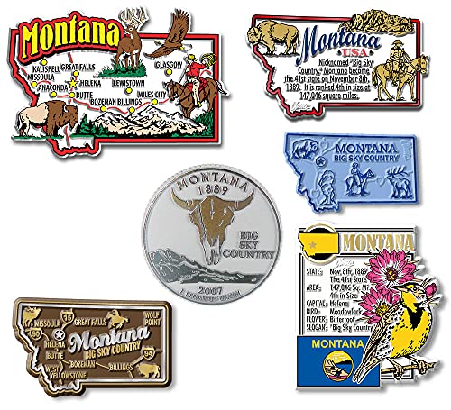 Set de 6 imanes de estado Montana vintage en goma miniatura 1