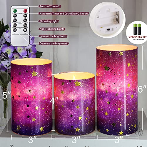 Meltone Modern Style Glass Led Candles Starry Sky Decal Flameless Candles Remote Real Wax Battery Operated Candles For Home Bedrooms Party Weddings Christmas Room Decor - Set Of 3 #TOP1