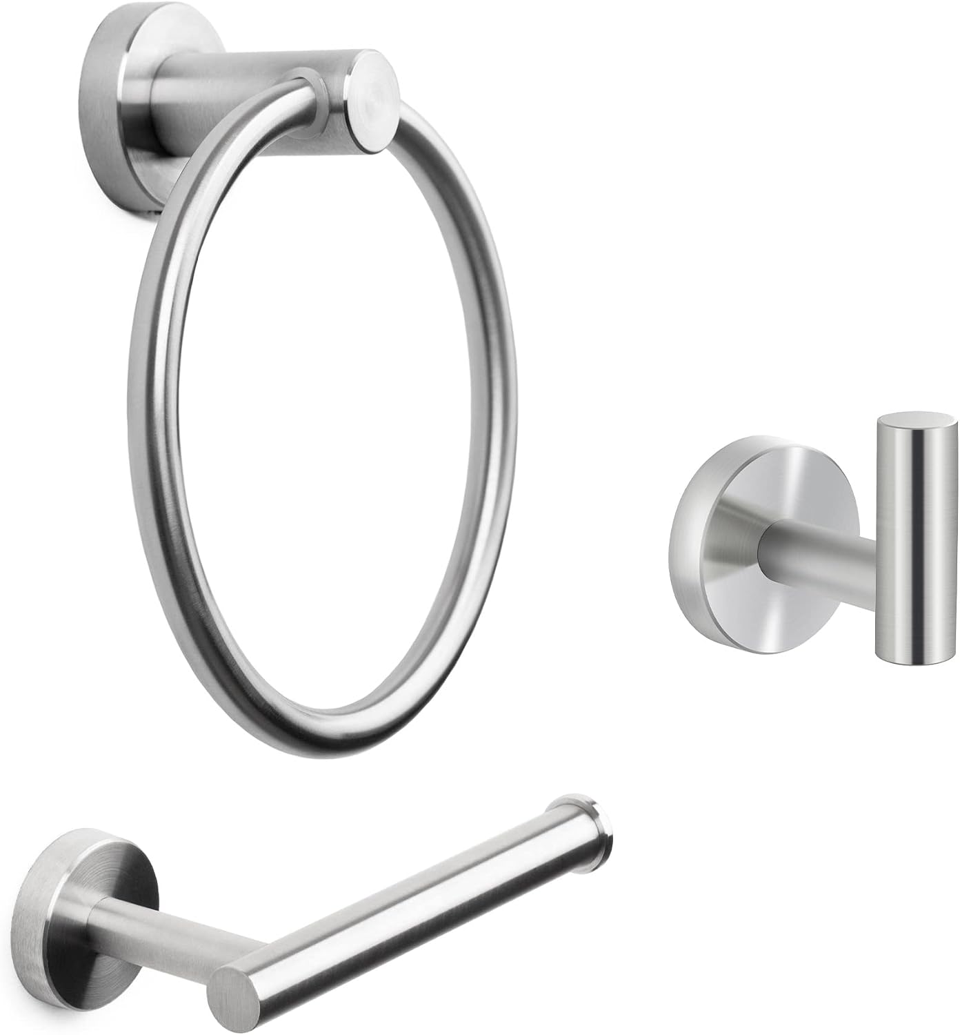 Marmolux Acc - Bathroom Hardware Set | Toilet Paper Holder, Towel Ring & Towel Hook | Stainless Steel Towel Racks Ideal for Bathroom Towel Holder | Wall Mounted Bathroom Accessories Brushed Steel