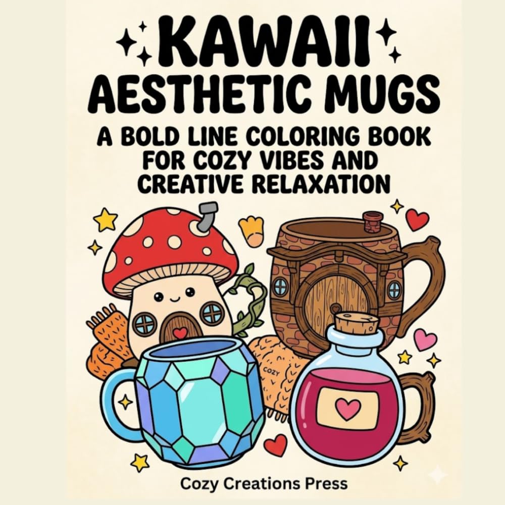 Kawaii Aesthetic Mugs: A Bold Line Coloring Book for Cozy Vibes and Creative Relaxation