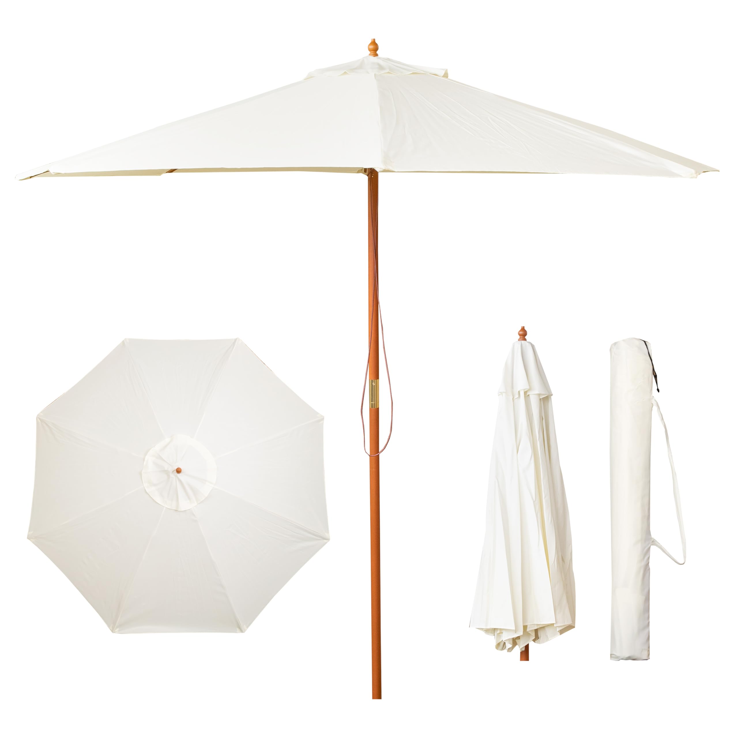 Cream Samuel Alexander 2.7M Outdoor Wooden Garden Parasol Sun Shade With Carry Bag In