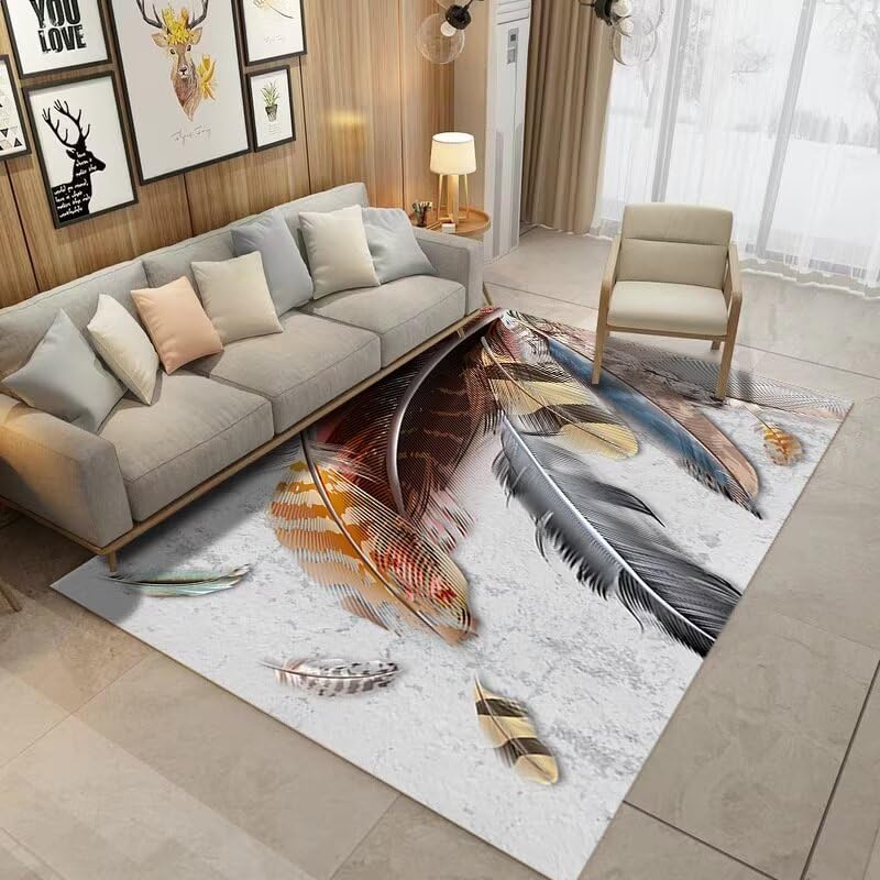 Tapis de salon couleur à motif paysage plumes 100x160cm tout doux