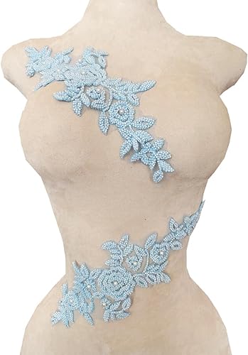 Vista 48 de PLune Apliques de encaje con cuentas, parches perfectos para vestidos de boda, accesorios de ropa, un par/bolsa, 5.5 x 12.9 pulgadas (blanco)