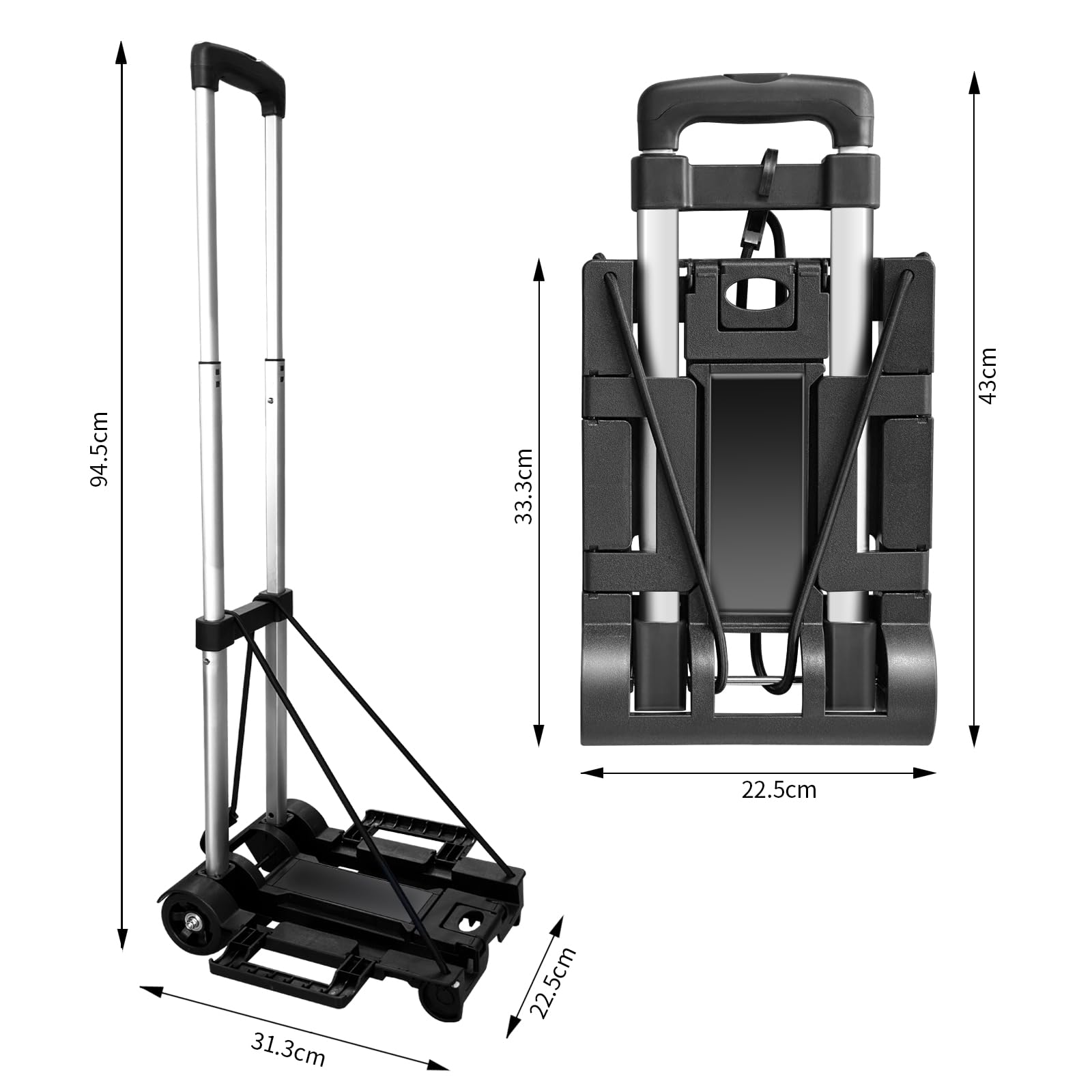Faltbare Sackkarre aus Aluminium, klein, zusammenklappbar, mit 2 Rädern, zusammenklappbarer Wagen, tragbarer Puppe, leichte Reise-Handkarre, robuster Umzugswagen für Flughafen, Reisen