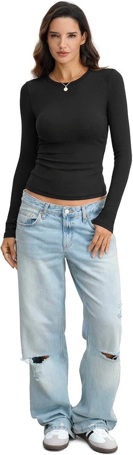 Womens Ribbed Cotton Long Sleeve Shirts Basic Crewneck Tee Fitted Going Out Tops Underscrub Fall Fashion 2026 - Image 6