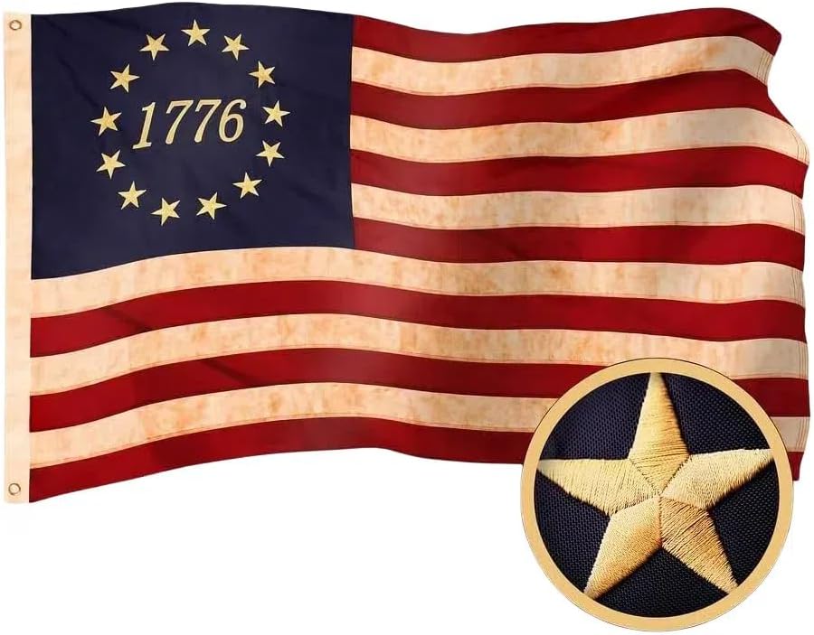 1776 Flag 3x5 ft USA 13 Stars Embroidered 210D Polyester Flag Banner Tea-Stained Vintage 1776 Historical American Flag with Brass Grommets (3x5 vintage us flag) Thumbnail