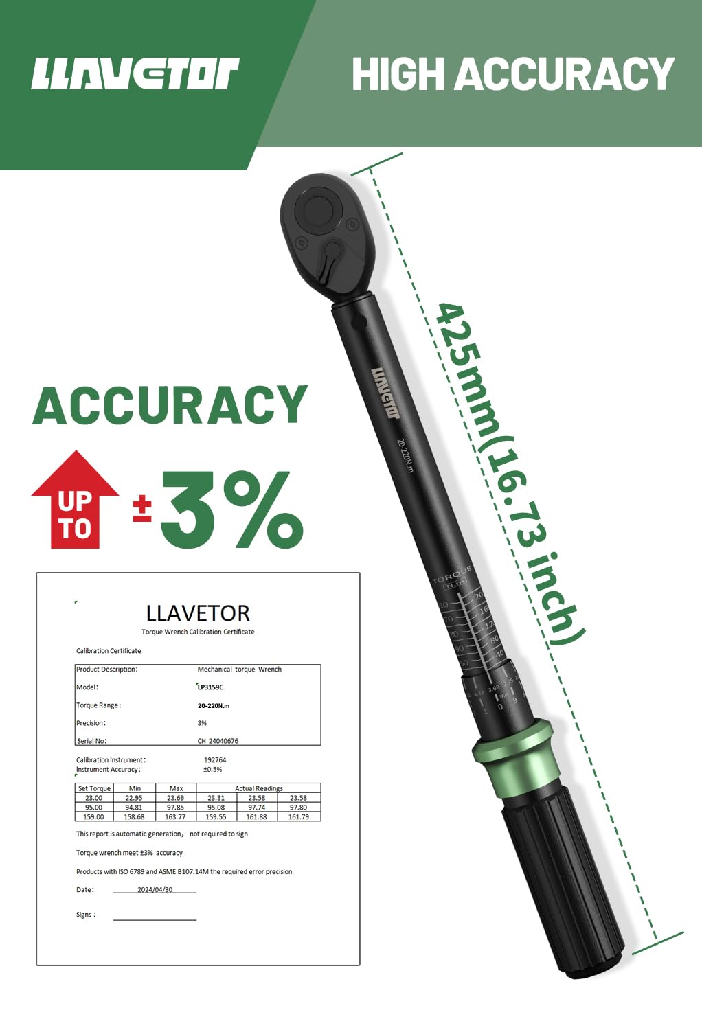 Chiave Dinamometrica 1/2'',20-220 Nm con Precisione ± 3%, per Coche - Kit di Manutenzione