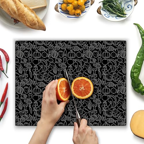 Tabla de Cortar de Vidrio 40 x 30 cm: Protector de Encimera de Vidrio para Cocina - Vidrio Templado Duradero e Higiénico, Resistente a Arañazos - DISEÑO NEGRO