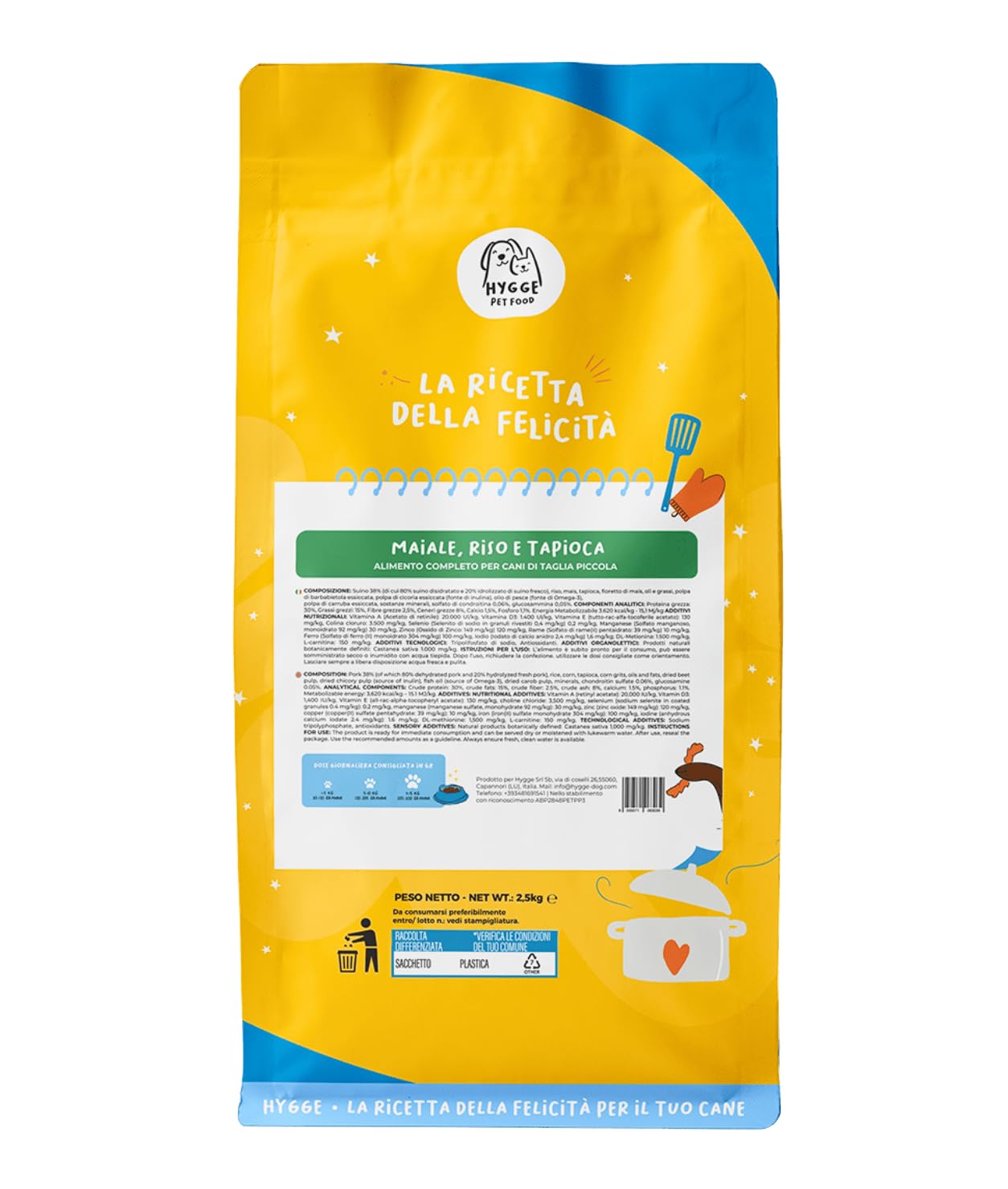 Crocchette Cani Mini Monoproteiche Maiale con Tapioca e Riso | 3 kg | Cibo Secco Adulti Taglia Piccola Ipoallergenico Low Grain | Hygge Dog