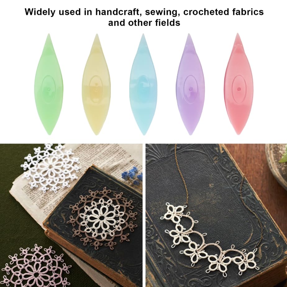 Lot De 5 Navettes En Plastique Pour Frivolité (dentelle Aux Navettes) - Multicolores, Lisses, Légères - Pour Artisanat, Crochet