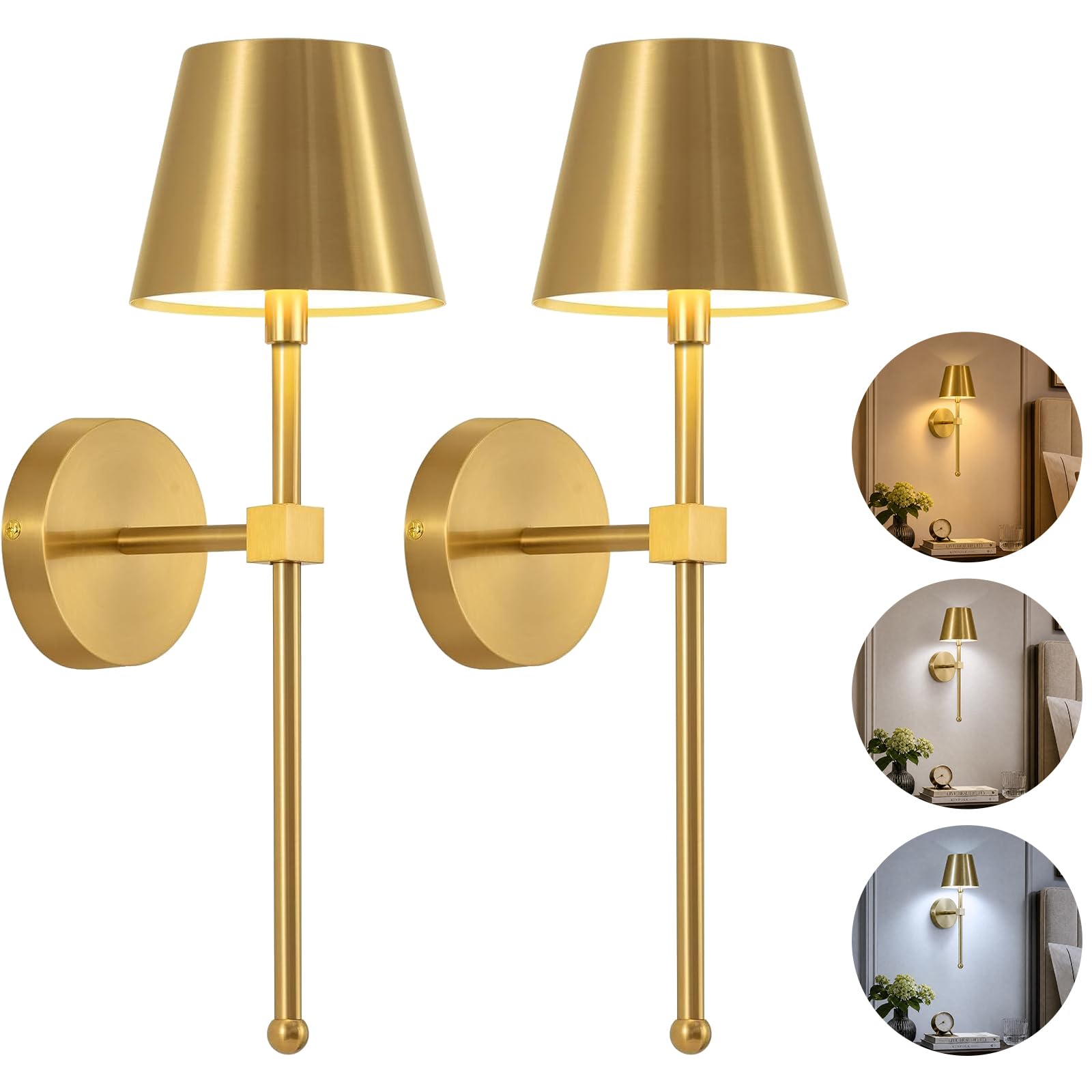 VKH Wall Light, Rechargeable Motion Sensor Wall Lamp with 3 Light Colours, Cordless Indoor LED Wall Sconce for Bedroom, Hallway, Staircase, Wardrobe and Living Room