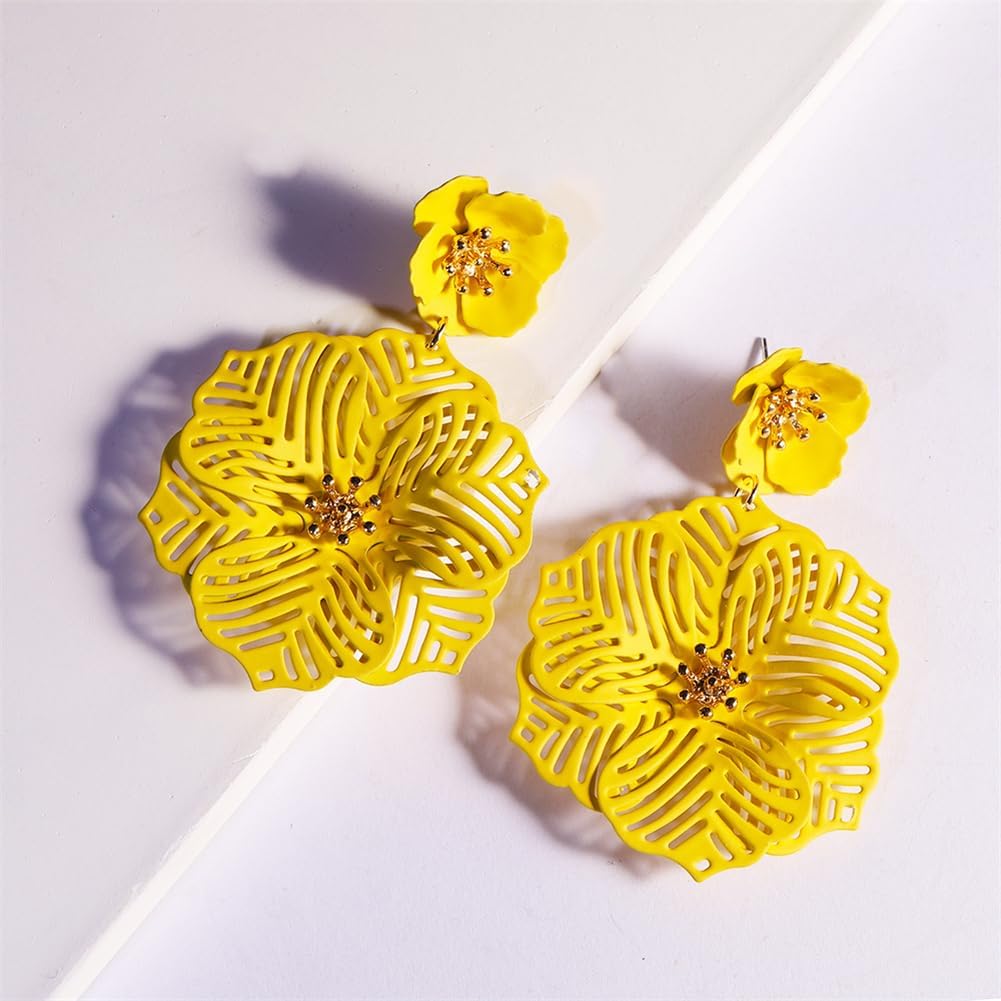 Handmade Bohemian Chic Hollow Flower Dangle Drop Earrings Unique Gold Flower Core Floral Stud Earrings For Women - Image 5