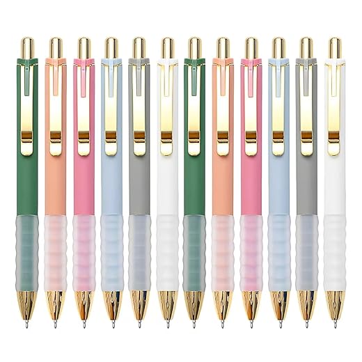Linbsunne Ballpoint Pens Black Medium Point 1mm with Super Soft Grip Ball Point Pen for Men Women Retractable(gold-6x2 pcs)