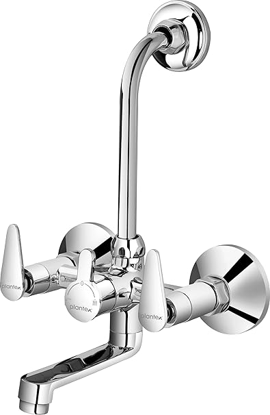 Plantex Pure Brass LEA-718 2-In-1 Wall Mixer With Bend For Arrangement Of Overhead Shower For Bathroom With Teflon Tape & Brass Wall Flange (Mirror-Chrome Finish)