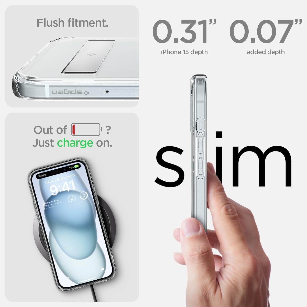 Spigen Ultra Hybrid S MagFit Designed for iPhone 15 Case (2023) [Kickstand] [Amti Yellowing], Compatible with MagSafe - Crystal Clear - Image 6