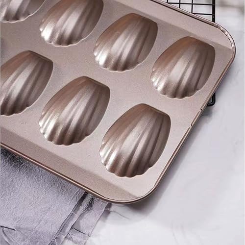Miniatura 3 de Gurlideo Madeleine - Bandeja antiadherente de acero al carbono para hornear, molde para tartas de 12 agujeros, color dorado