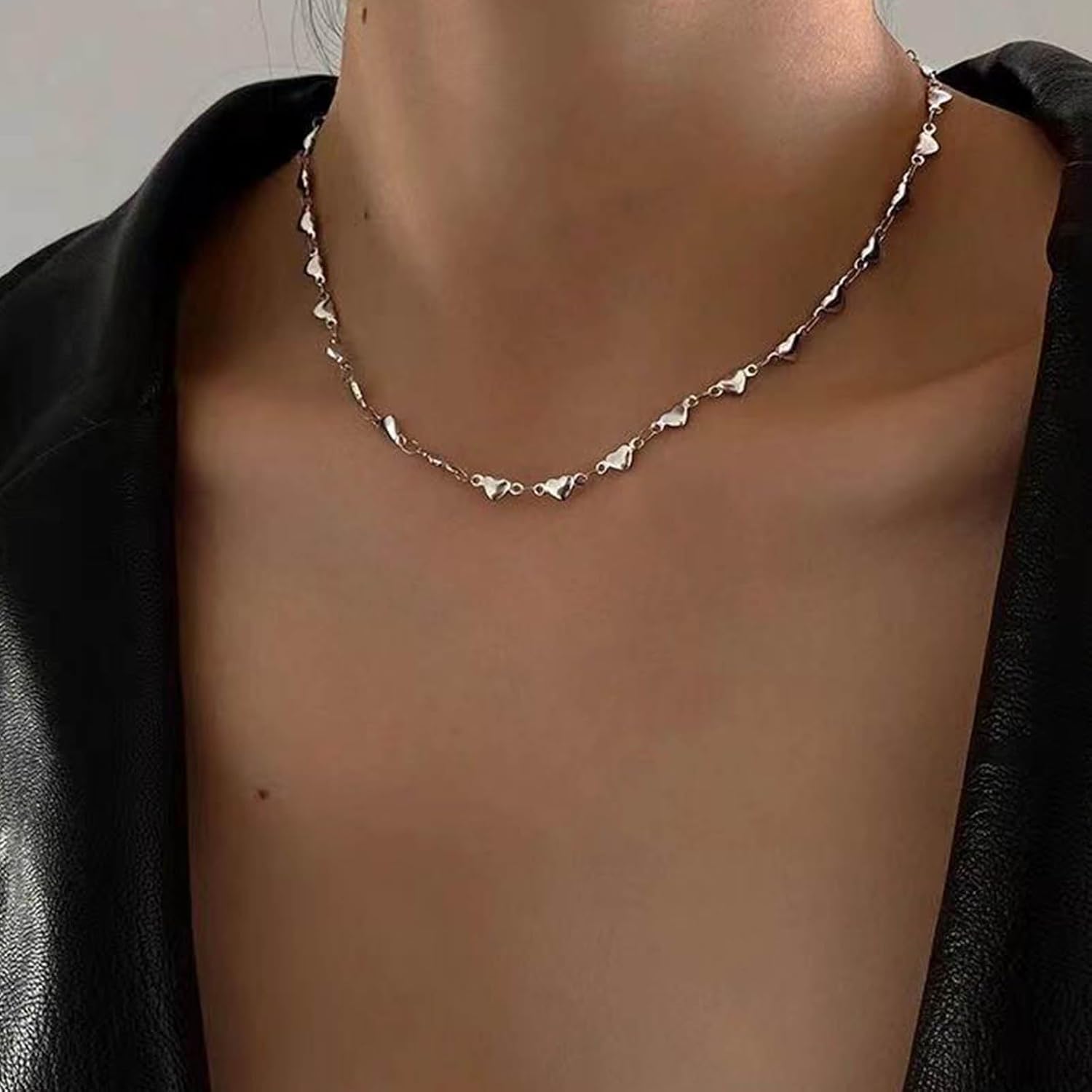 Boho Heart Chain Choker Necklace Heart Station Necklace Tiny Gold Heart Strand Necklace Love Heart Chain Necklace Jewelry for Women - Image 6