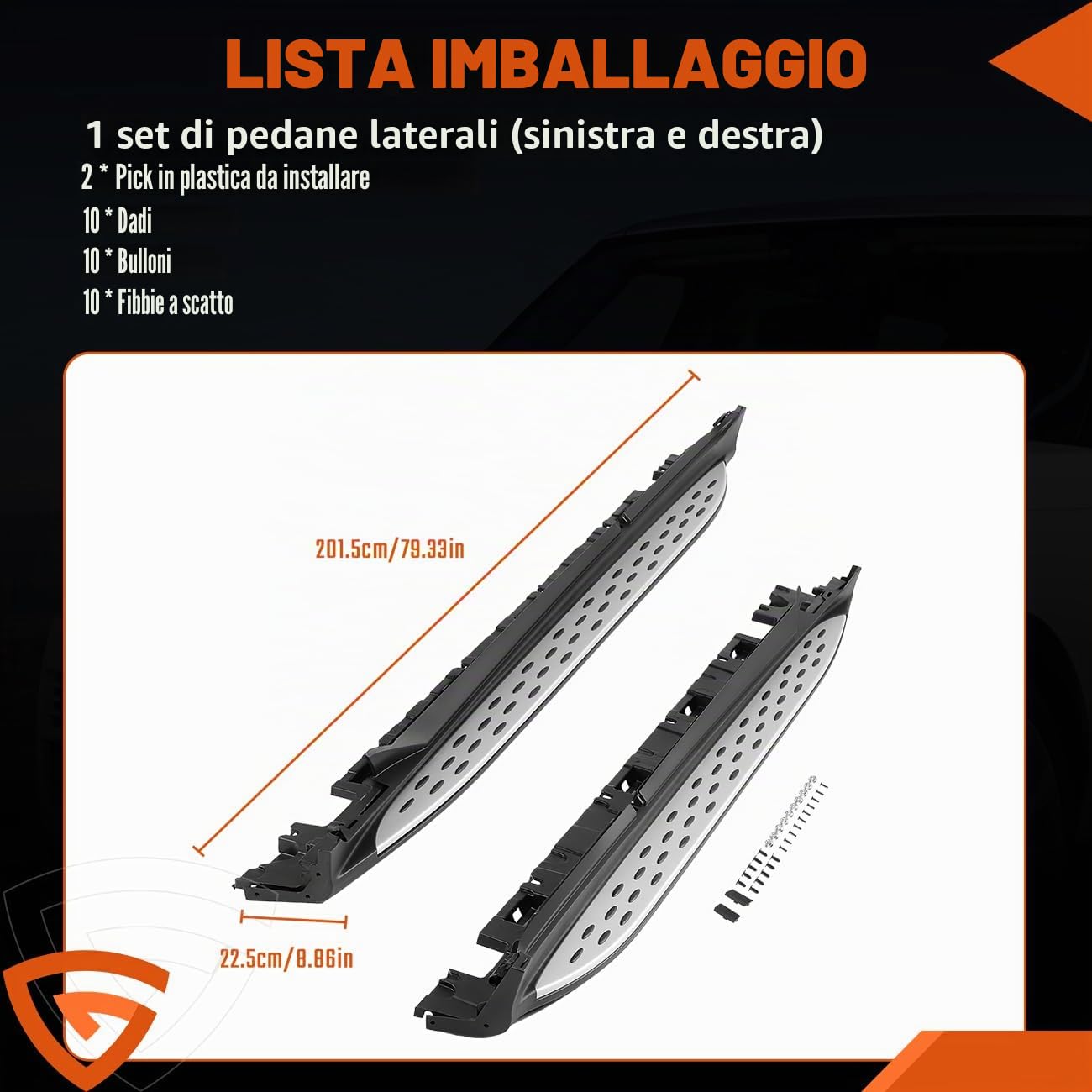 Pedane in alluminio con bordo argentato, compatibili con Mercedes Benz GLC X253 & Coupe C253 2015-2022, con supporto antiscivolo, portata fino a 360 kg, set sinistro e destro