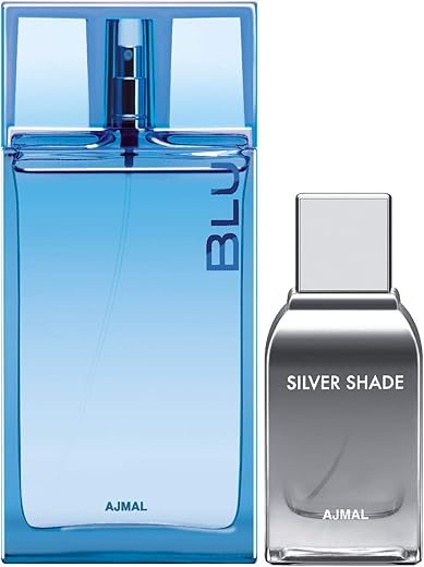 Ajmal Blu EDP Aquatic Woody Perfume 90ml for Men and Silver Shade EDP Citrus Woody Perfume 100ml for Men FREE