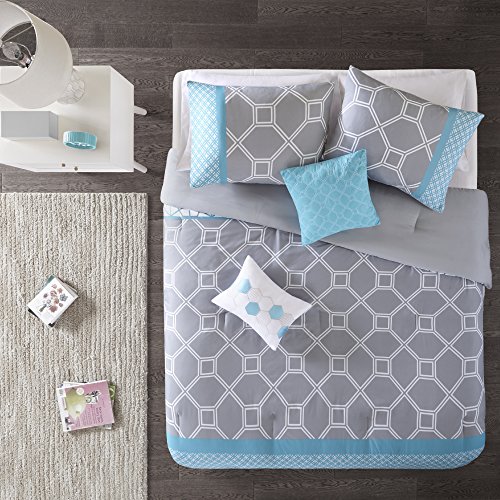 Intelligent Design Clara -All Seasons Comforter Set -5 Piece - Blue - Geometric Pattern - Full/Queen Size - Includes 1 Comforter, 2 Shams, 2 Decorative Pillows - Ideal For Guest Room #TOP2