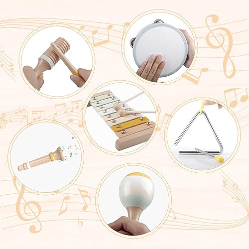 Miniatura 4 de Instrumentos musicales para bebés, juguetes Montessori de madera para niños pequeños de 1 a 3 años, colores neutros, juego de instrumentos de
