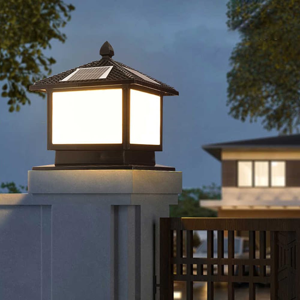 Solar Column Caps Light Outdoor Post Caps Light Modern Column Pillar Lamp With Solar Powered Waterproof Post Lantern Porch Fence Cap Lantern Landscape Lighting For Garden Patio Mailbox Pathway Fixture