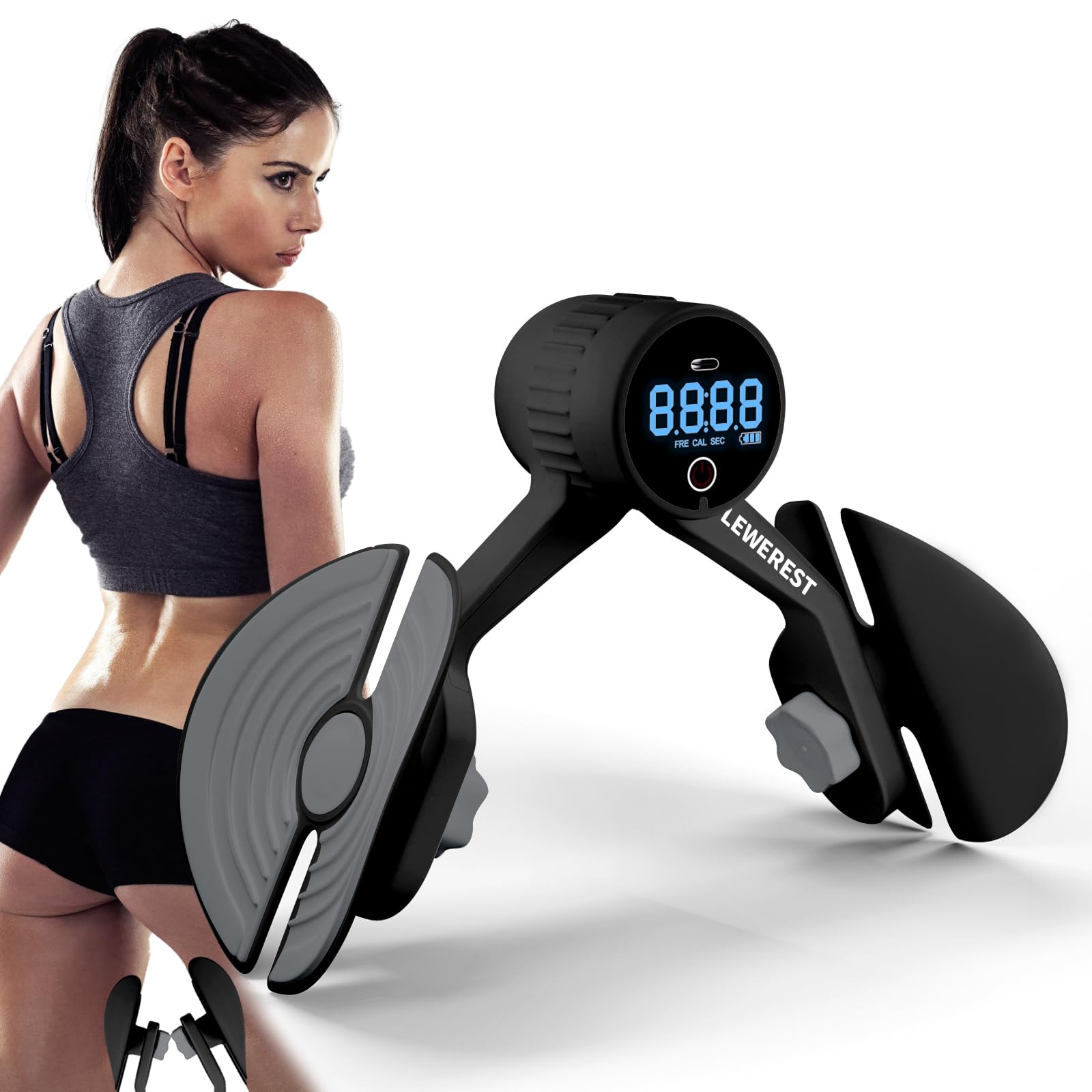 Thigh Master Thigh Exerciser with Counter Rechargeable, 4 Levels Resistance Adjustable Inner Thigh Exercise Equipment, 360° Rotatable Inner Thigh Toner for Women Men, Black