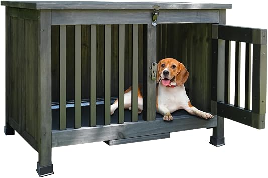 Agitree 28" Dog Crate Furniture Fully Assembled Wooden Kennel with Removable Tray Decorative Pet Crate Dog Cage Indoor Furniture End Table Portable Pet Cage for Small and Medium Dogs, Black