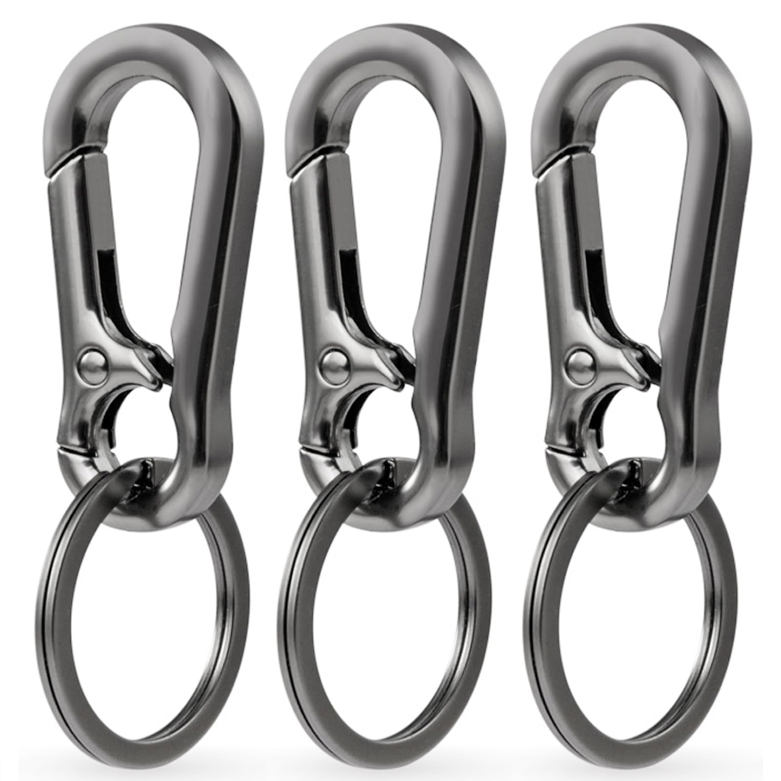 Labuyi Men's 3Pcs Black Metal Carabiner Keyrings & Keychains, Small Carabiner Clips, Portable Key Chain With Mountaineering Buckle, For Wo