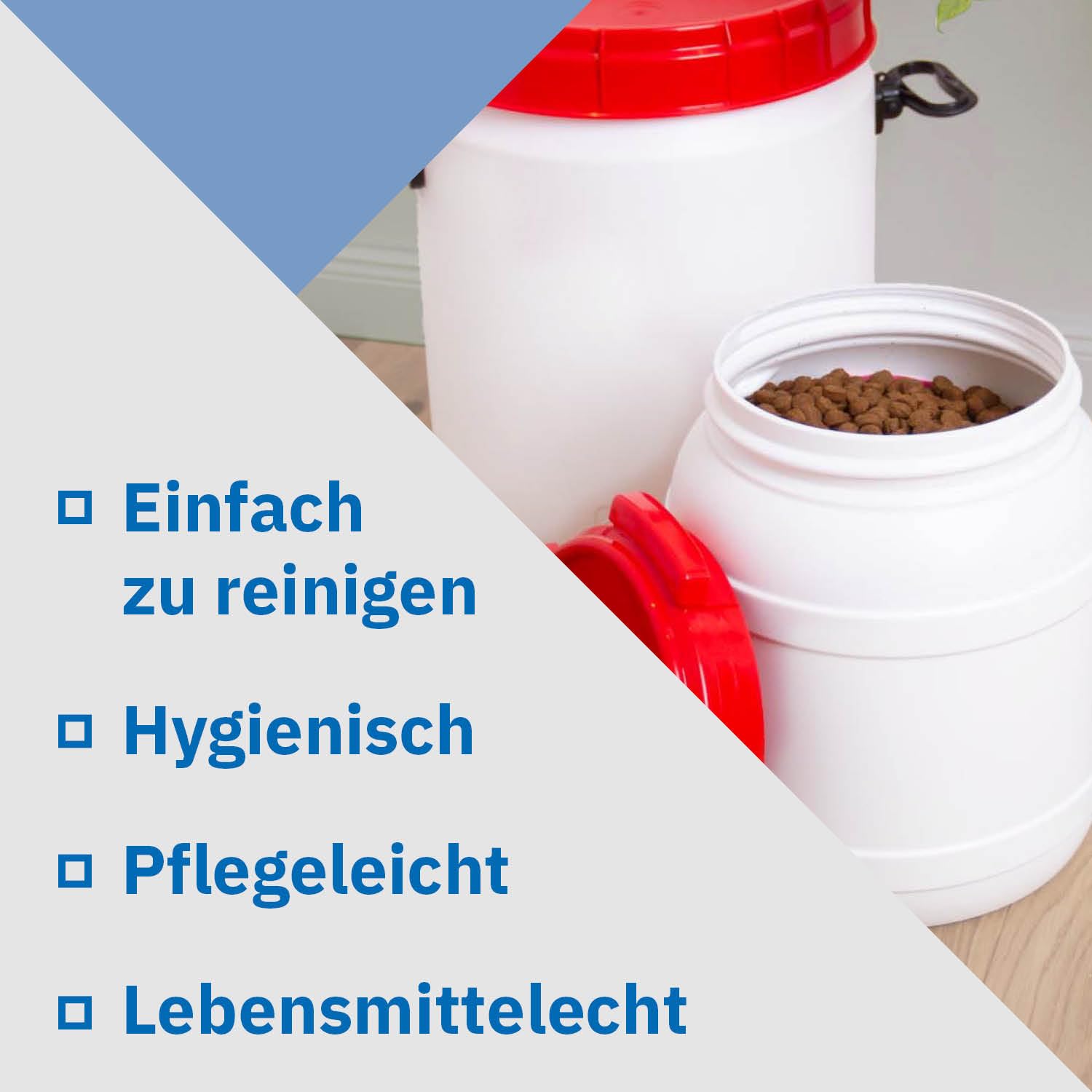 DIE BOX FABRIK Futtertonne für Tierfutter mit Deckel & Schaufel | Große Öffnung | Tierfutterbehälter | Futtercontainer | Futterbox | HDPE | Top-Qualität (6 Liter)