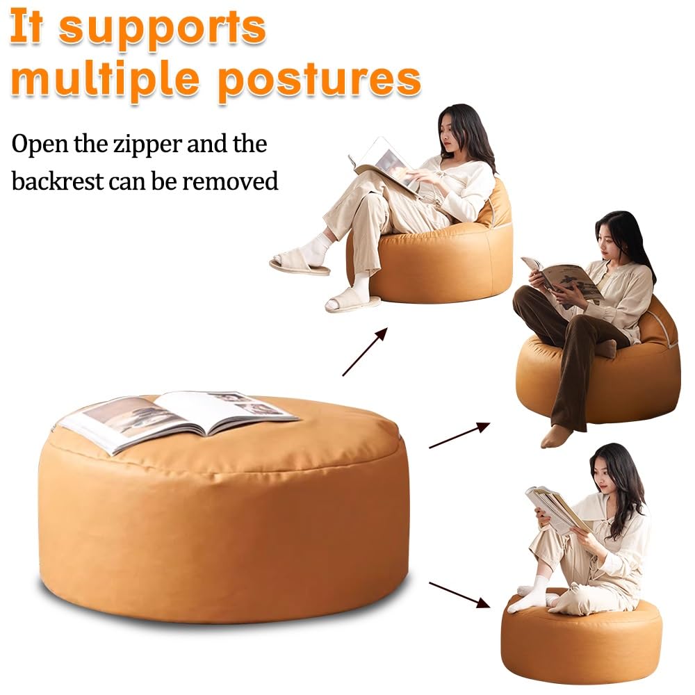Bean Bag Sofa Cover (No Filler) Leisure Bean Bag Sofa Living Room Balcony Small Sofa PU Leather Home Leisure Single Couch Living Room Bedroom Beanbag Chair Lazy Lounger Cover