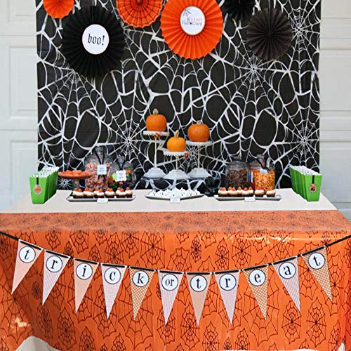 Joysail Halloween Tablecloth Plastic - Disposable Spider Web Table Cover For Halloween Party Haunted House Table Decorations - Orange Cobweb Table Cloth - Rectangle, 42 X 70 Inch #TOP3