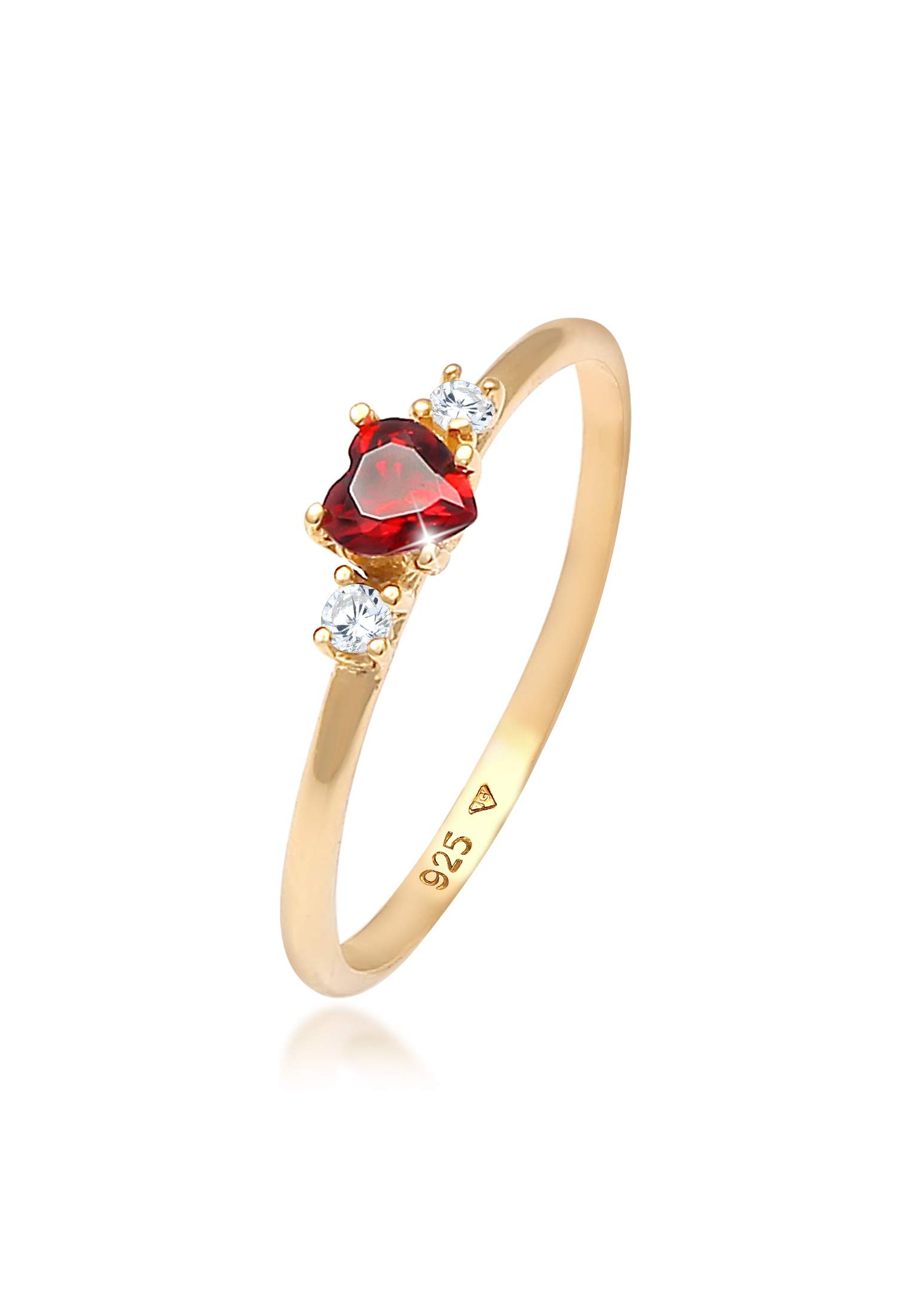 Elli Anelli Donne Anello di fidanzamento cuore rosso con cristalli di zirconia in argento sterlino 925 placcato oro