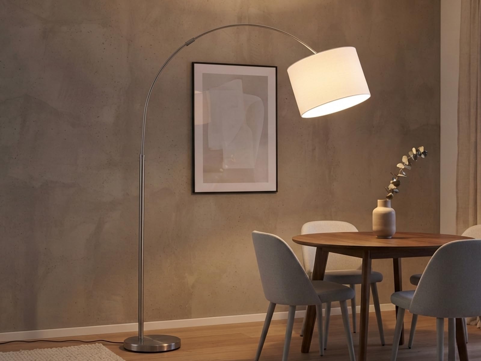 meineWunschleuchte Lampada ad arco regolabile in altezza con paralume in tessuto, colore bianco, altezza max. 215 cm