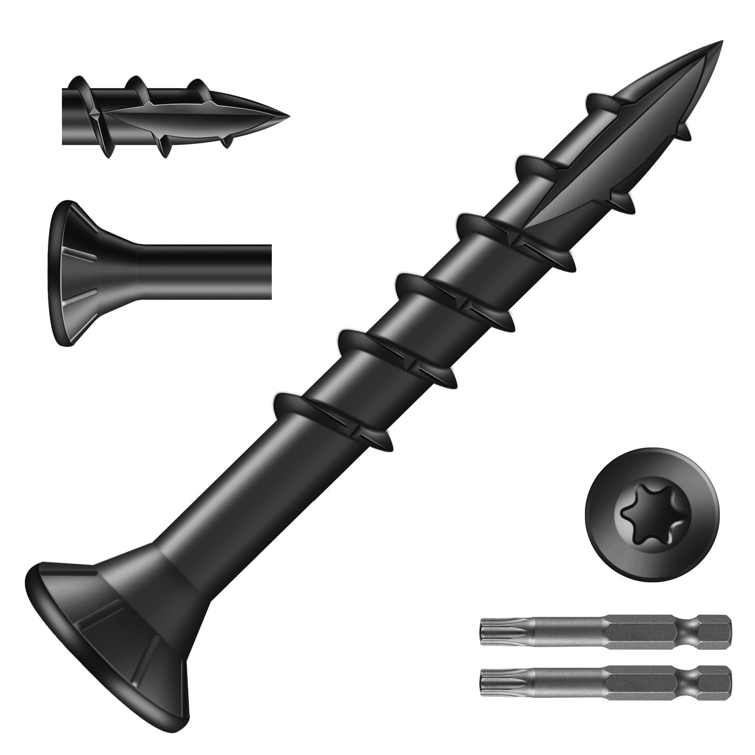 SG TZH #8 x 1-1/4" Deck Screws (399Pcs) 2lb. Exterior Wood Screws. Carbon Steel, Black, Flat Head, Rust Resistant epoxy Coated, with T25 Star Bit